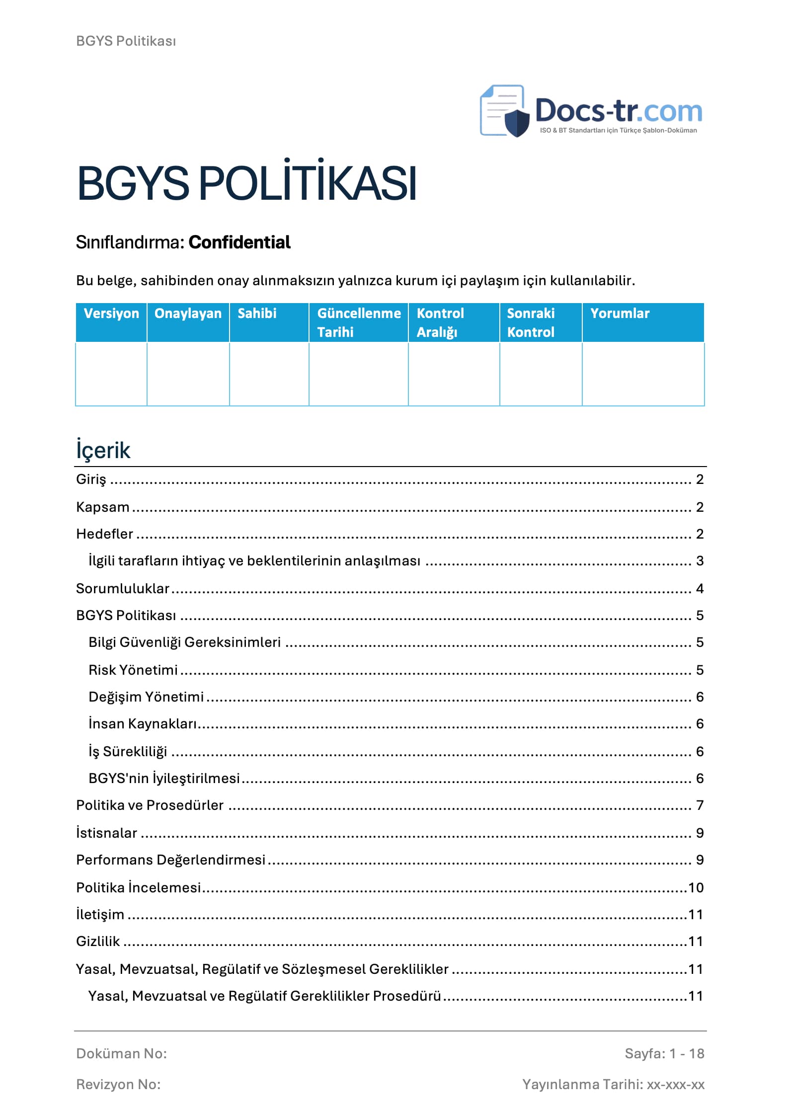 ISO 27001 - BGYS Politikası - Türkçe