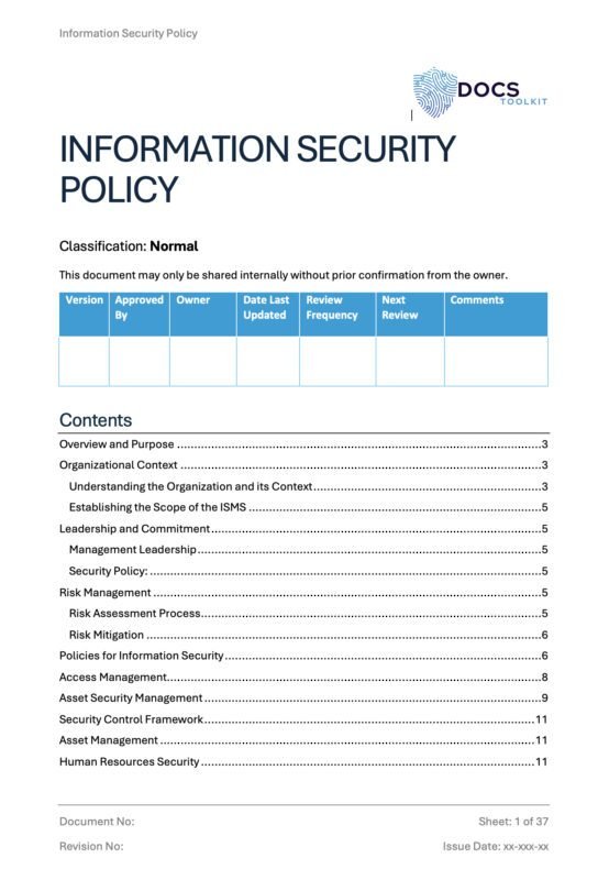 ISO 27001 - Information Security Policy